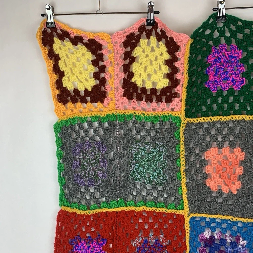 Handmade Crochet Granny Square Lap Blanket Afghan Throw Boho 70s Festival Dorm